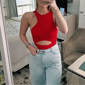 Colsie Red Sleeveless Cutout Bodysuit